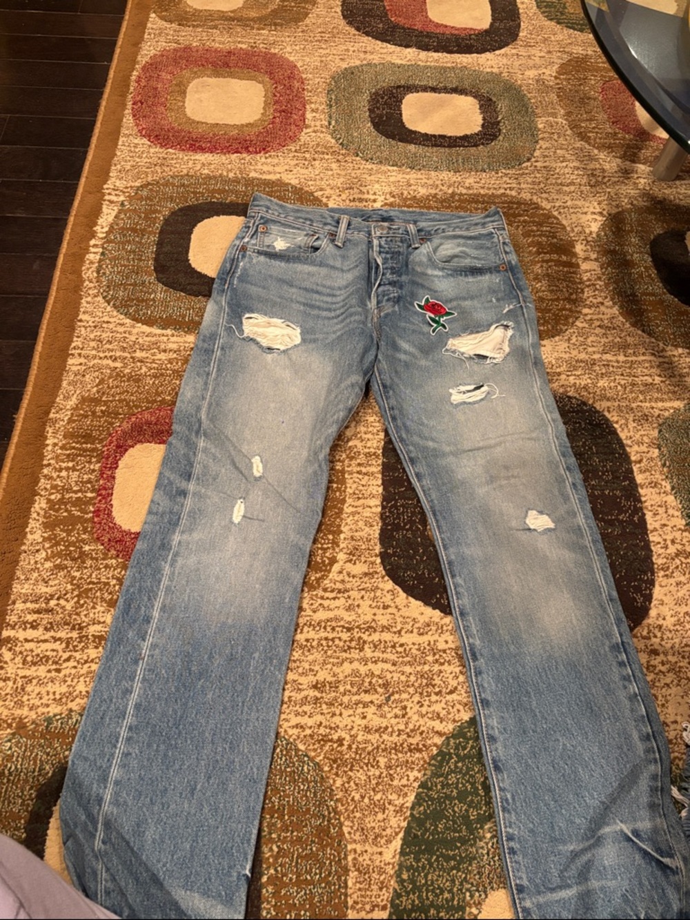 Light Blue Distressed Jeans with Rose Patch